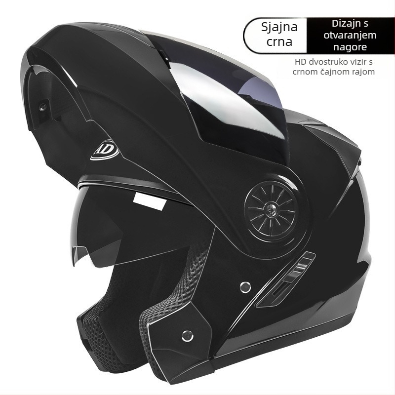Električna kaciga za motocikl, unisex, konvertibilna između open-face i full-face s dvostrukom vizorom, ABS materijal, 3C certifikat