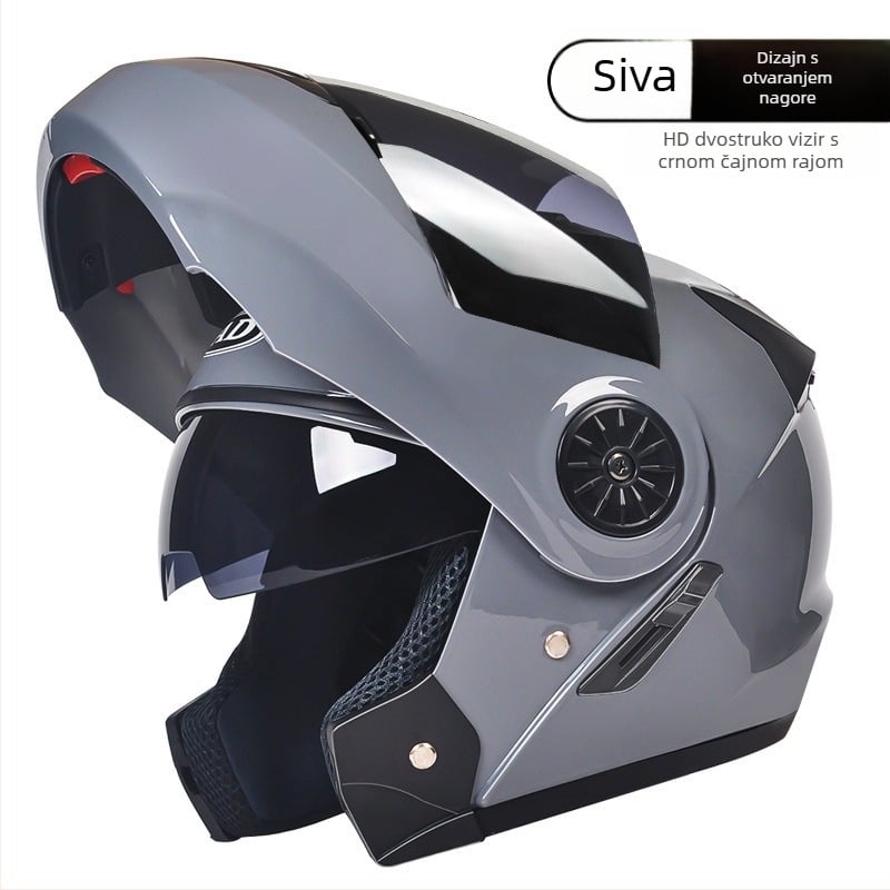 Električna kaciga za motocikl, unisex, konvertibilna između open-face i full-face s dvostrukom vizorom, ABS materijal, 3C certifikat