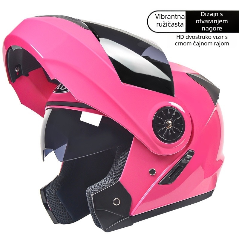 Električna kaciga za motocikl, unisex, konvertibilna između open-face i full-face s dvostrukom vizorom, ABS materijal, 3C certifikat