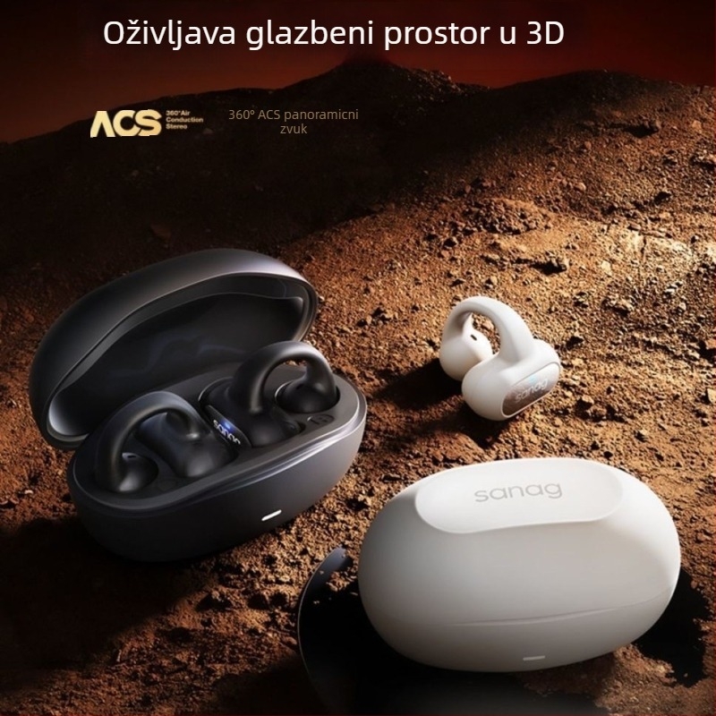 Sanag Bluetooth slušalice s prijenosom zvuka kroz zrak – dizajn klipsa za uho, IPX4, Bluetooth 5.3, raspon 10 m, trajanje baterije 4–8 h