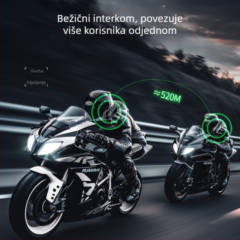 C6 kaciga za motocikl s dvostrukim interkomom, Bluetooth slušalica, LCD zaslon, redukcija buke, glasovni asistent — Bluetooth 5.0, vodootporan i otporan na prašinu, domet do 10 m, trajanje baterije 40 h