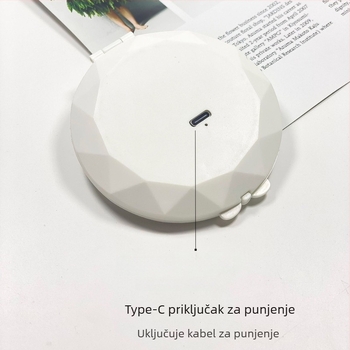 LED ogledalo za šminkanje, prijenosno ručno, sklopno okruglo ogledalo s lampom i 2x povećanjem