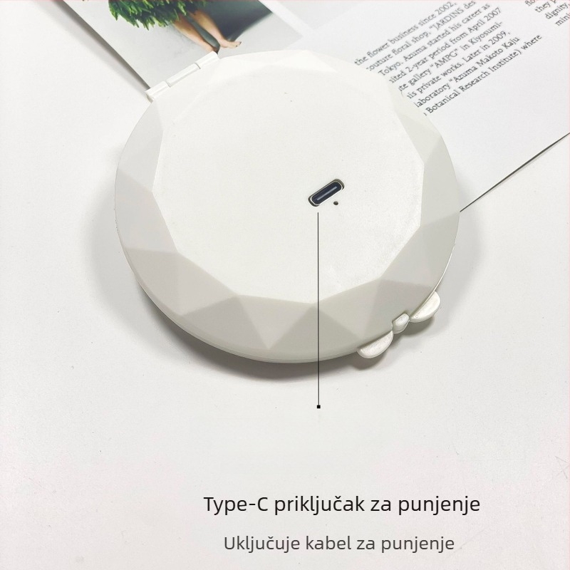 LED ogledalo za šminkanje, prijenosno ručno, sklopno okruglo ogledalo s lampom i 2x povećanjem