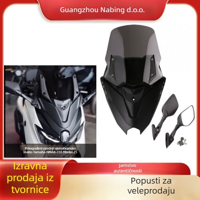 Kompatibilno s Yamaha NMAX 155 – podignuti prednji vjetrobran, set, PP materijal, zaštita od sunca, otporan na habanje, otporan na ogrebotine, bez odsjaja