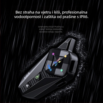 Bluetooth slušalica za kacigu – dvostruki interkom, domet 500 m, stereo, Bluetooth 6.0, trajanje baterije 22 h