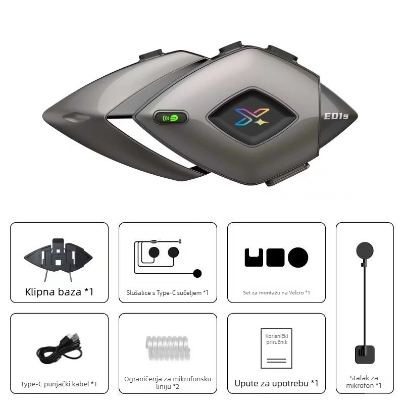 Bluetooth slušalica za kacigu – dvostruki interkom, domet 500 m, stereo, Bluetooth 6.0, trajanje baterije 22 h