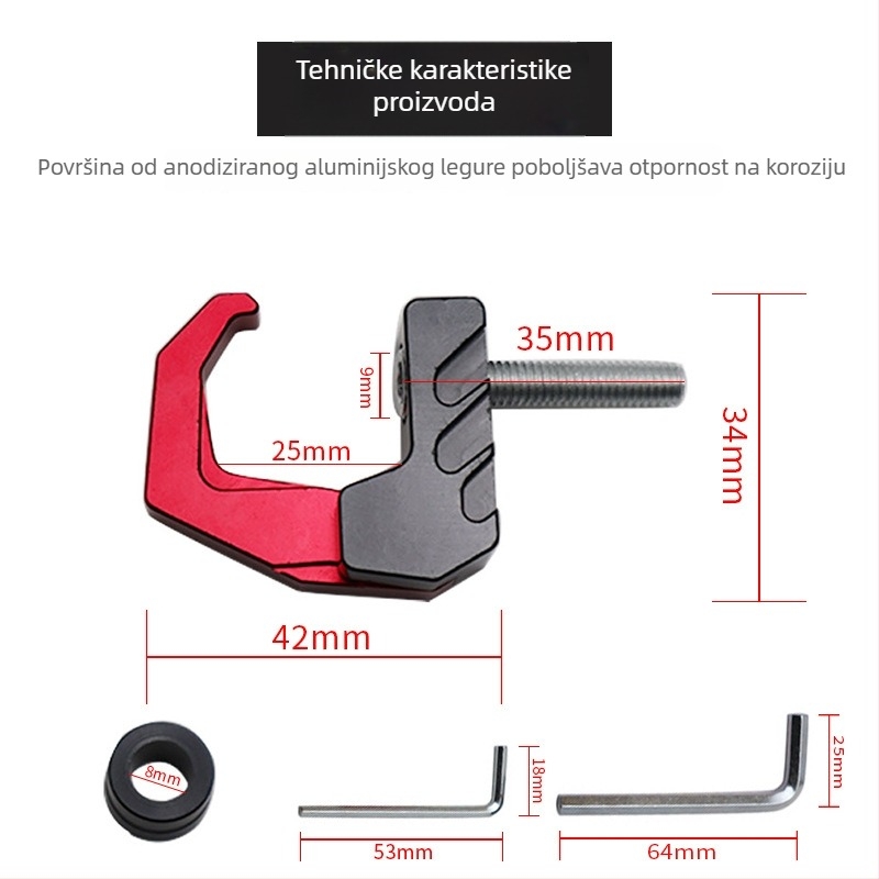 Prednja sklopiva kuka za kacigu za električne motocikle, aluminijska legura, univerzalna, model J022, PCR