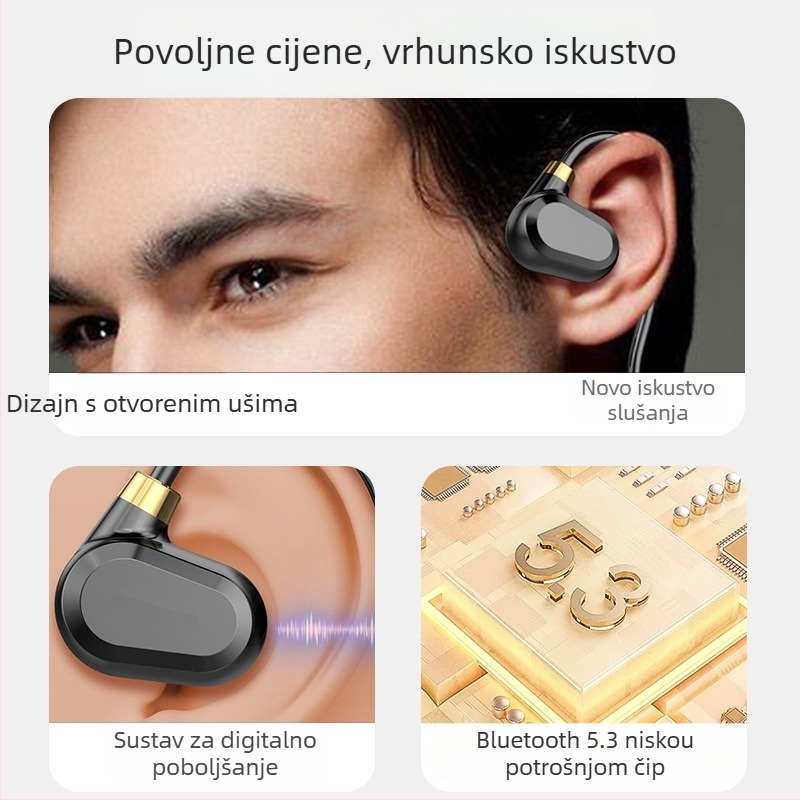 Bežične slušalice s prijenosom kroz kost za trčanje, dizajn bez umetanja u uho, Bluetooth 5.3, vodootporne, trajanje baterije preko 8 sati