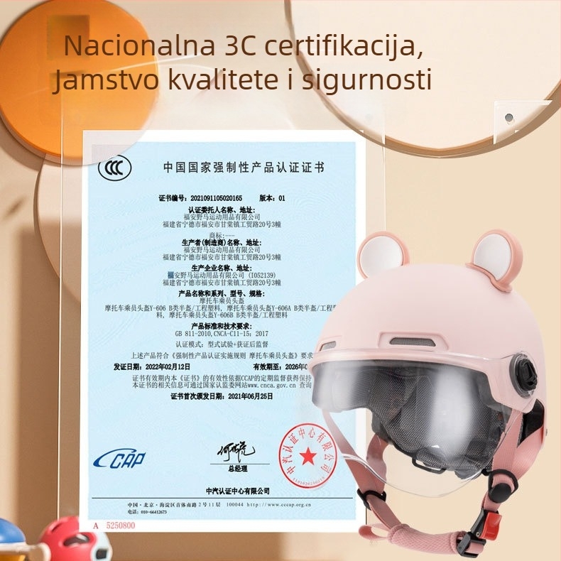 Regy kaciga za električna vozila, polukaciga s dizajnom medvjeđih ušiju, ABS, 3C certifikat, unisex