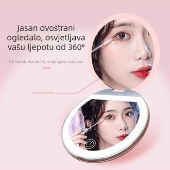 Ogledalo za šminku, dvostrano, 5x povećanje, kružno s preklopnim poklopcem, prijenosno