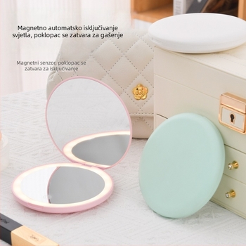 Ogledalo za šminku, dvostrano, 5x povećanje, kružno s preklopnim poklopcem, prijenosno