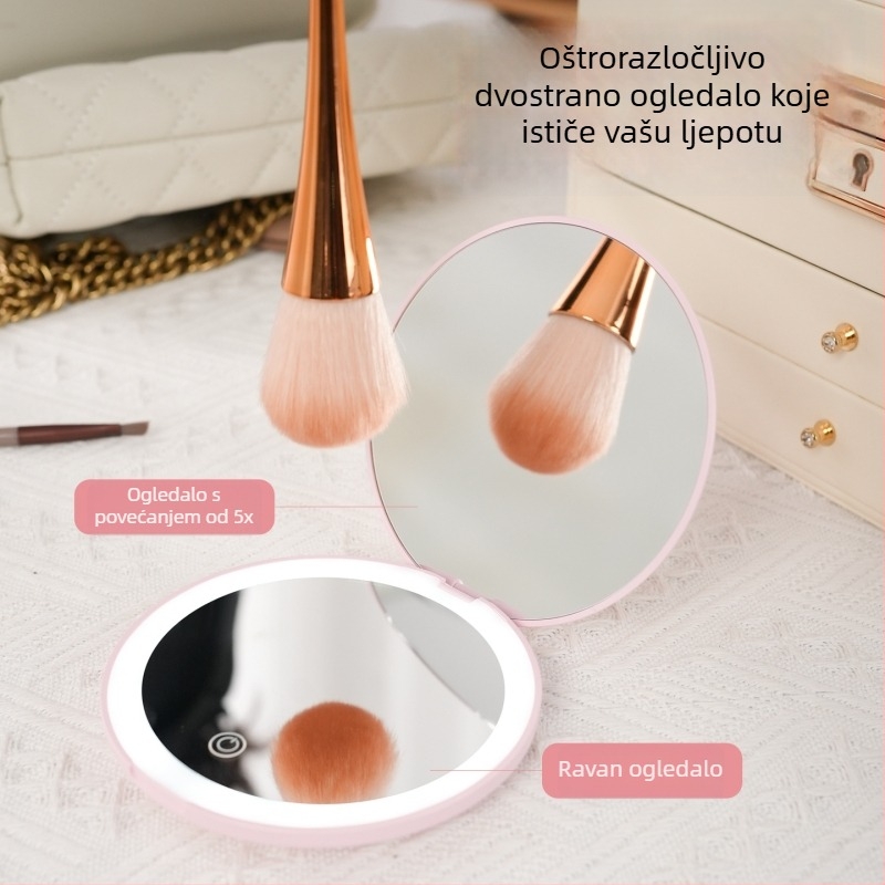 Ogledalo za šminku, dvostrano, 5x povećanje, kružno s preklopnim poklopcem, prijenosno