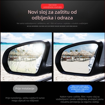 Membrana za kišnu zaštitu stražnjeg ogledala Porsche Cayenne, Panamera, Macan (2011–2017) – PET film, debljina 0,13 mm, UV zaštita 10%, propusnost svjetla 10%, vidljiva refleksija 99%