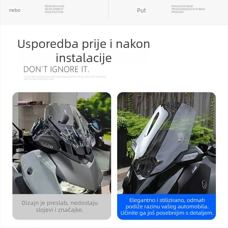 Akrilni uzviseni prednji štitnik za Yamaha XMAX300 2025-, kompatibilan s 25 modela; HD funkcija
