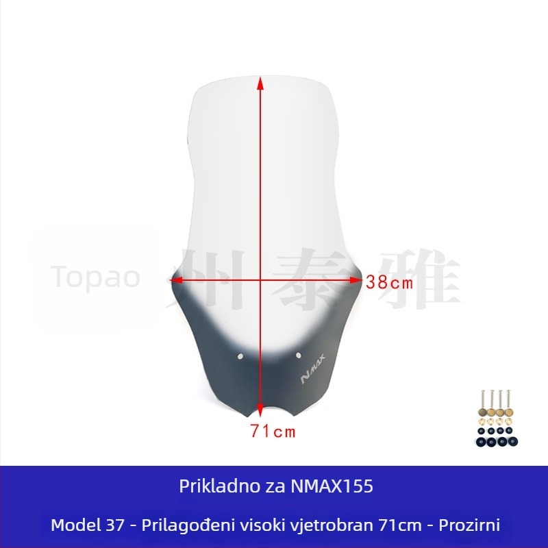 Akrilni vjetrobran za Yamaha NMAX155 — kompatibilan s 25 modela — stil vjetrobrana — marka Taiya