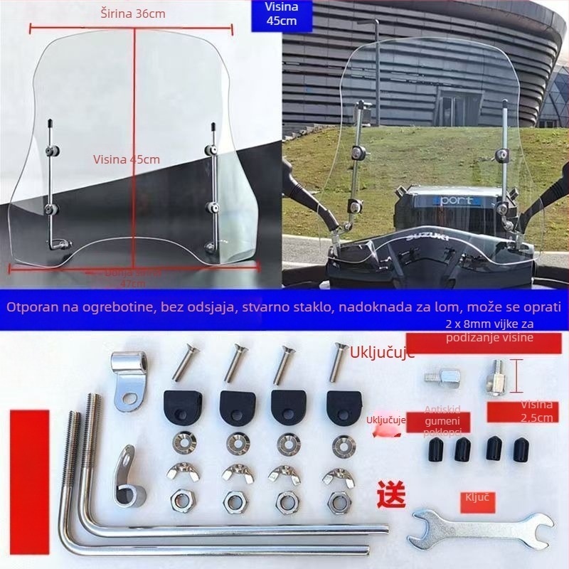 Prednje staklo za električno vozilo, prozirni plastični štit, otporno na habanje, mogućnost ispisa logotipa