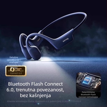 Bluetooth slušalice s provodljivošću zraka, ugrađena memorija, Bluetooth 5.3, domet 10 m, trajanje baterije 4–8 h, IPX6 vodootporne