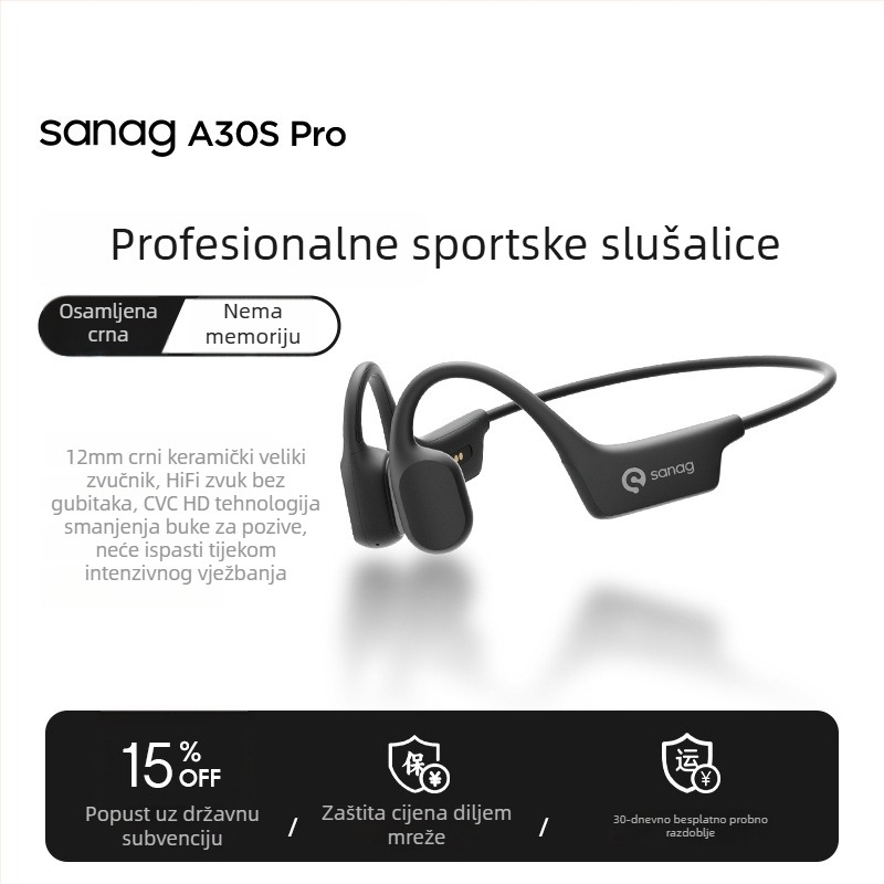 Bluetooth slušalice s provodljivošću zraka, ugrađena memorija, Bluetooth 5.3, domet 10 m, trajanje baterije 4–8 h, IPX6 vodootporne