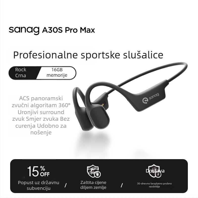 Bluetooth slušalice s provodljivošću zraka, ugrađena memorija, Bluetooth 5.3, domet 10 m, trajanje baterije 4–8 h, IPX6 vodootporne