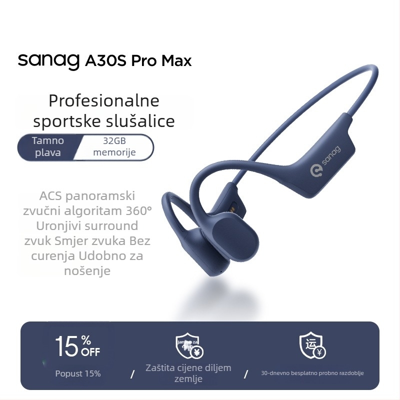 Bluetooth slušalice s provodljivošću zraka, ugrađena memorija, Bluetooth 5.3, domet 10 m, trajanje baterije 4–8 h, IPX6 vodootporne