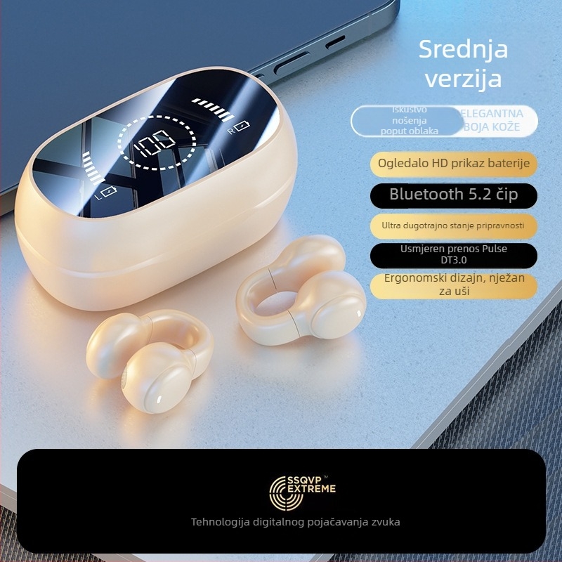 Bežične slušalice s kostnom vodljivosti, otvoreni clip-on dizajn za sport, bežične, dugotrajna baterija