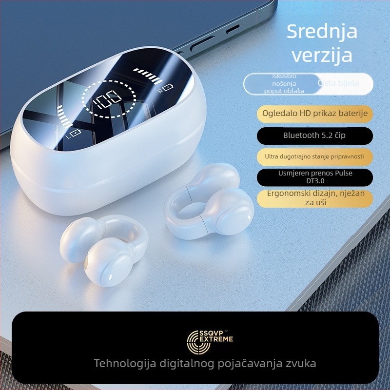 Bežične slušalice s kostnom vodljivosti, otvoreni clip-on dizajn za sport, bežične, dugotrajna baterija