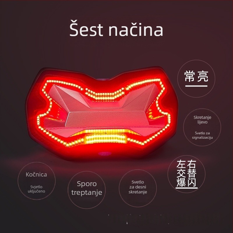 Bežično svjetlo kacige za motocikl s upozorenjem, USB punjenjem, baterijom i signalizacijom smjera