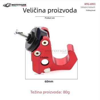 Prednja kuka za električna vozila, kuka za kacigu i prostor za pohranu; sklopiva kuka od aluminijske legure