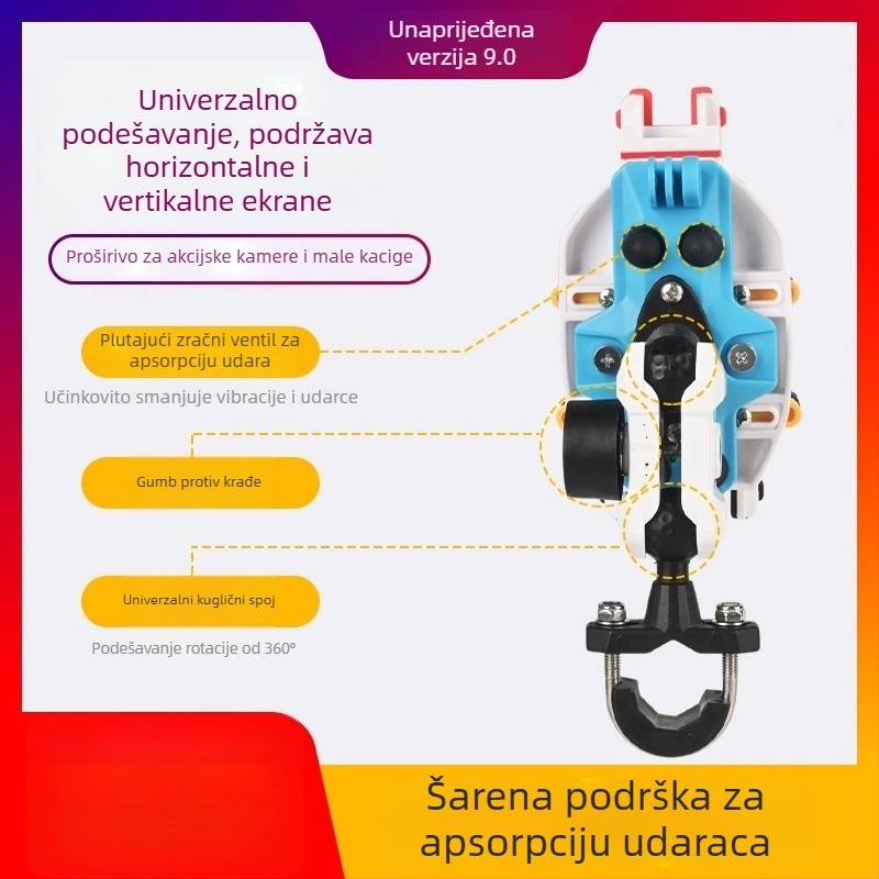 Držač za telefon za motocikl i električno vozilo s osamokrakom hvatanjem, amortizacija, protiv krađe, protiv vibracija, za navigaciju dostavljača
