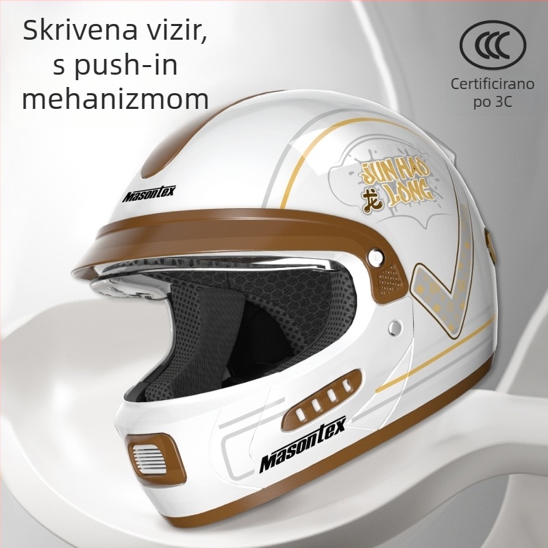 MASONTEX ABS full-face kaciga za električne motocikle, 3C GB811-2022A, za sve sezone, za motocikle (Brand MASONTEX; Materijal: ABS; Certifikacija: GB811-2022A; Stil: full-face; Sezone: sve sezone)