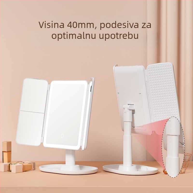 Stolno ogledalo za šminku, sklopivo, podesiva visina, ABS okvir, aluminijsko ogledalo