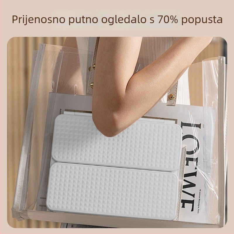 Stolno ogledalo za šminku, sklopivo, podesiva visina, ABS okvir, aluminijsko ogledalo