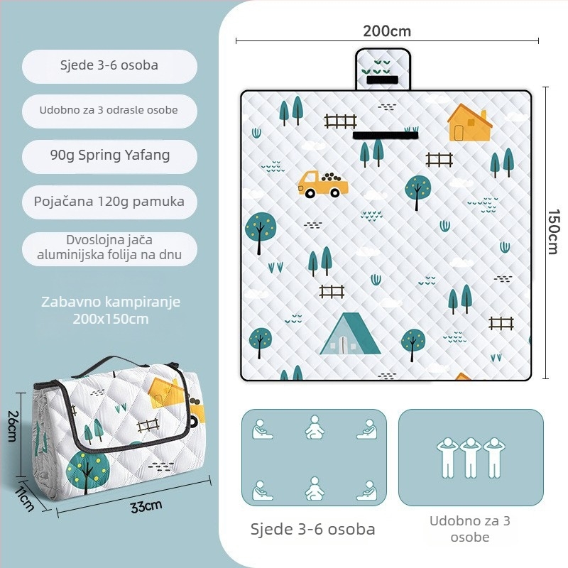 Deblja piknik i kamping podloga s aluminijskom folijom, vodootporna, sklopiva EVA podloga, za više osoba, Chunya tkanina