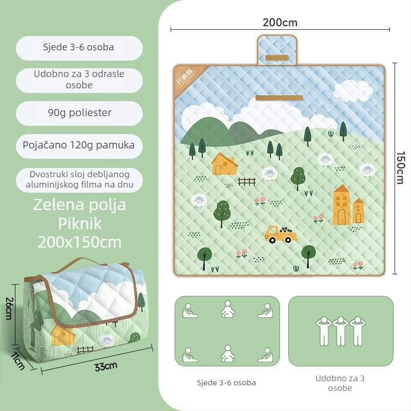 Deblja piknik i kamping podloga s aluminijskom folijom, vodootporna, sklopiva EVA podloga, za više osoba, Chunya tkanina