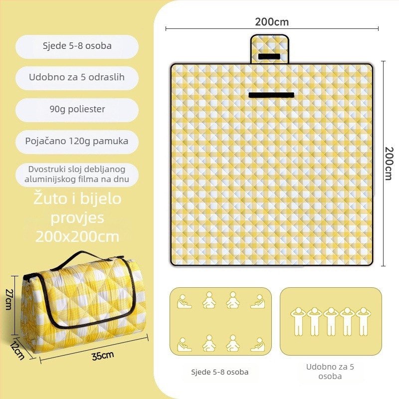 Deblja piknik i kamping podloga s aluminijskom folijom, vodootporna, sklopiva EVA podloga, za više osoba, Chunya tkanina