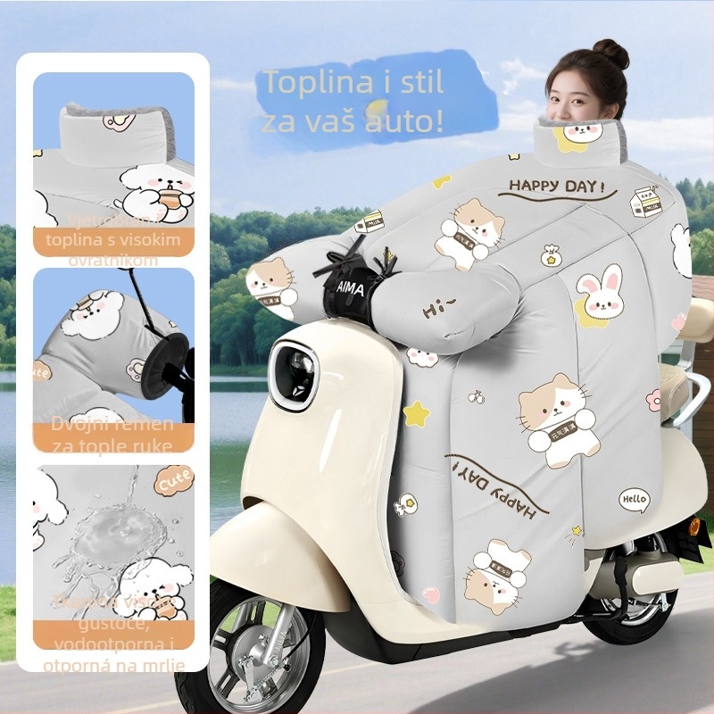 Vjetrootpornost quilt štit za električna vozila, Oxford materijal, fleece podstava, vodootporno i toplo, pogodno za sve sezone, za skutere i motocikle