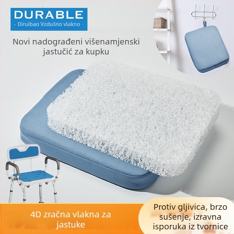 Jastuk za kupanje s protukliznom trakom i kukom, od vlakna zraka, brzo se suši i pere, za starije i osobe s invaliditetom.