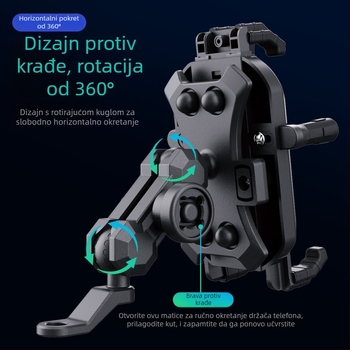 Držač za mobitel za motocikl s bežičnim punjenjem, amortizacijskim držačem, zaključavanjem protiv krađe i kapom za zaštitu od sunca (15W bežično punjenje; kompatibilnost 10–24V; modeli TQ061–TQ064)