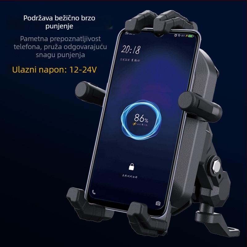 Držač za mobitel za motocikl s bežičnim punjenjem, amortizacijskim držačem, zaključavanjem protiv krađe i kapom za zaštitu od sunca (15W bežično punjenje; kompatibilnost 10–24V; modeli TQ061–TQ064)