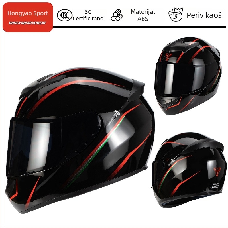 Hongyao ABS kaciga za motocikl s punim licem, 3C certificirano, universalno za sve sezone