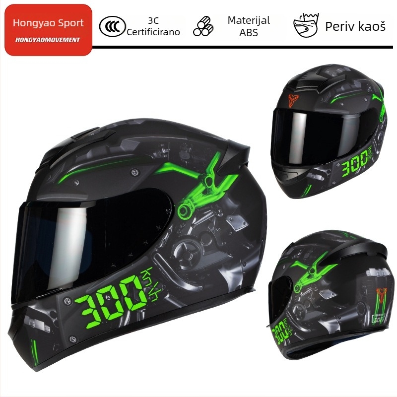 Hongyao ABS kaciga za motocikl s punim licem, 3C certificirano, universalno za sve sezone