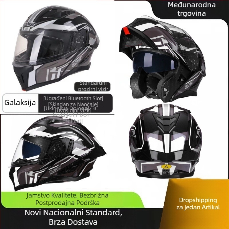 Preklopna kaciga za motocikl s dvostrukim vizirima, Bluetooth slušalica, ABS, 3C certifikat (kod 2023011105535332)