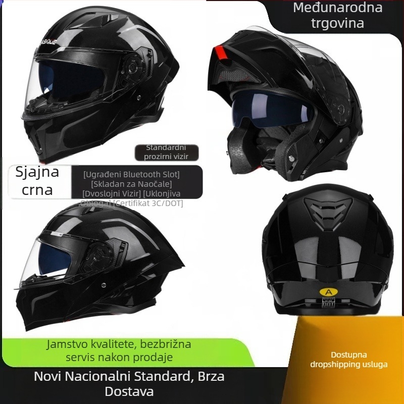 Preklopna kaciga za motocikl s dvostrukim vizirima, Bluetooth slušalica, ABS, 3C certifikat (kod 2023011105535332)