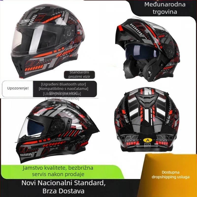 Preklopna kaciga za motocikl s dvostrukim vizirima, Bluetooth slušalica, ABS, 3C certifikat (kod 2023011105535332)