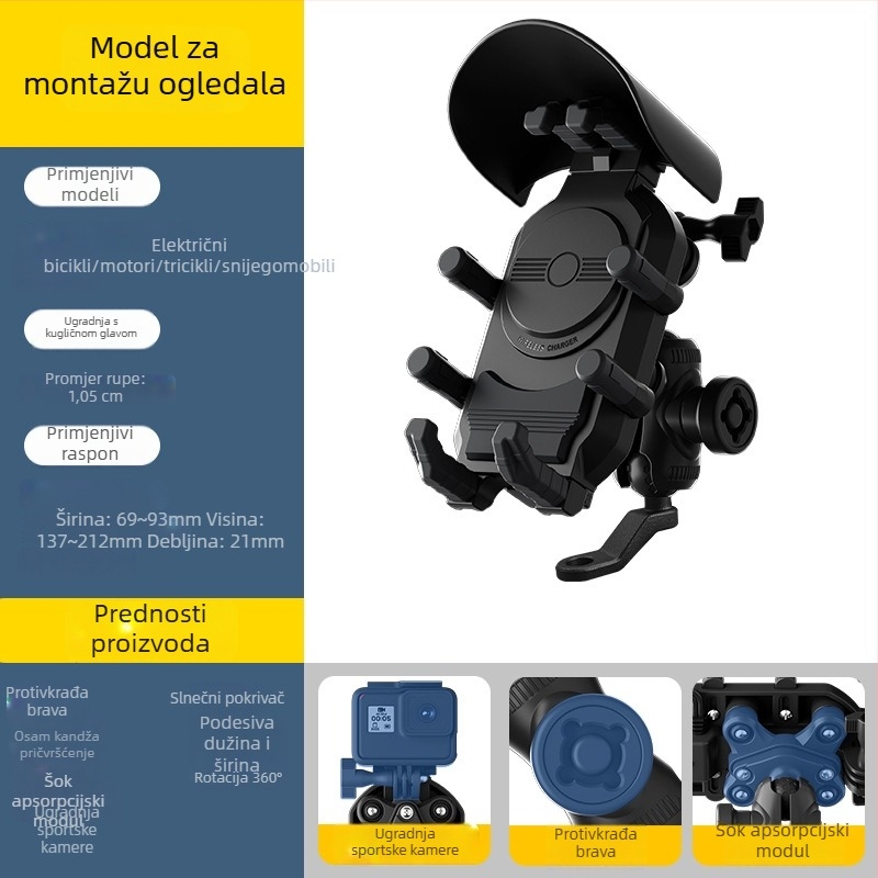 Držač navigacije za motocikl, otporan na udarce, univerzalno za motocikle i električna vozila, marka Iron Cavalry, model tq081-tq084