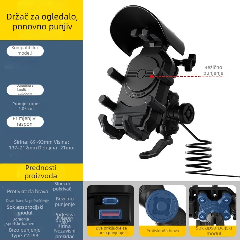 Držač navigacije za motocikl, otporan na udarce, univerzalno za motocikle i električna vozila, marka Iron Cavalry, model tq081-tq084