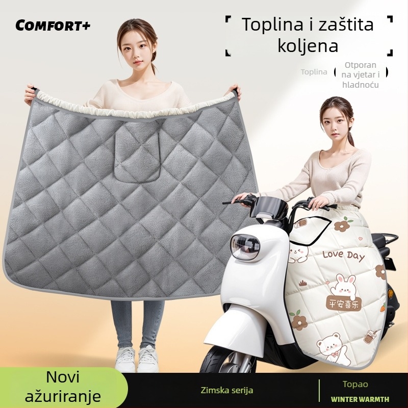 Vjetrozaštitna suknja za električna vozila – fleece podstava, PVC + pamučni velur, zimsko grijanje, ručno odvojiva, pogodna za tricikl, motocikl i električni automobil