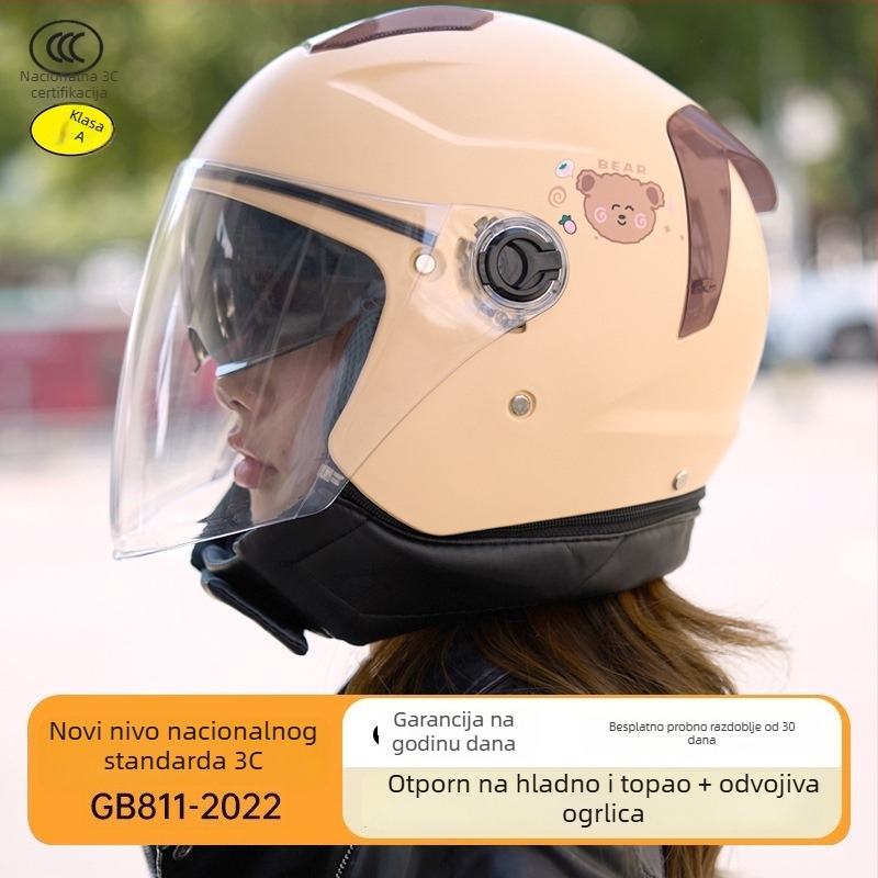 Ženska kaciga za električni motocikl, 3/4 otvorena, ABS, zimska upotreba, 3C certificirana