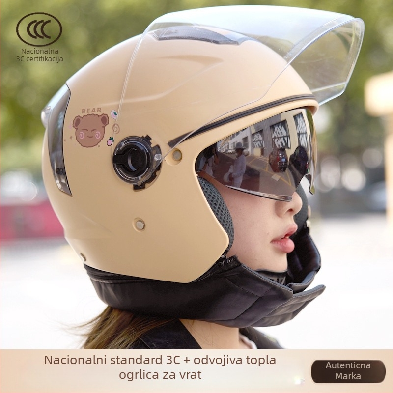 Ženska kaciga za električni motocikl, 3/4 otvorena, ABS, zimska upotreba, 3C certificirana