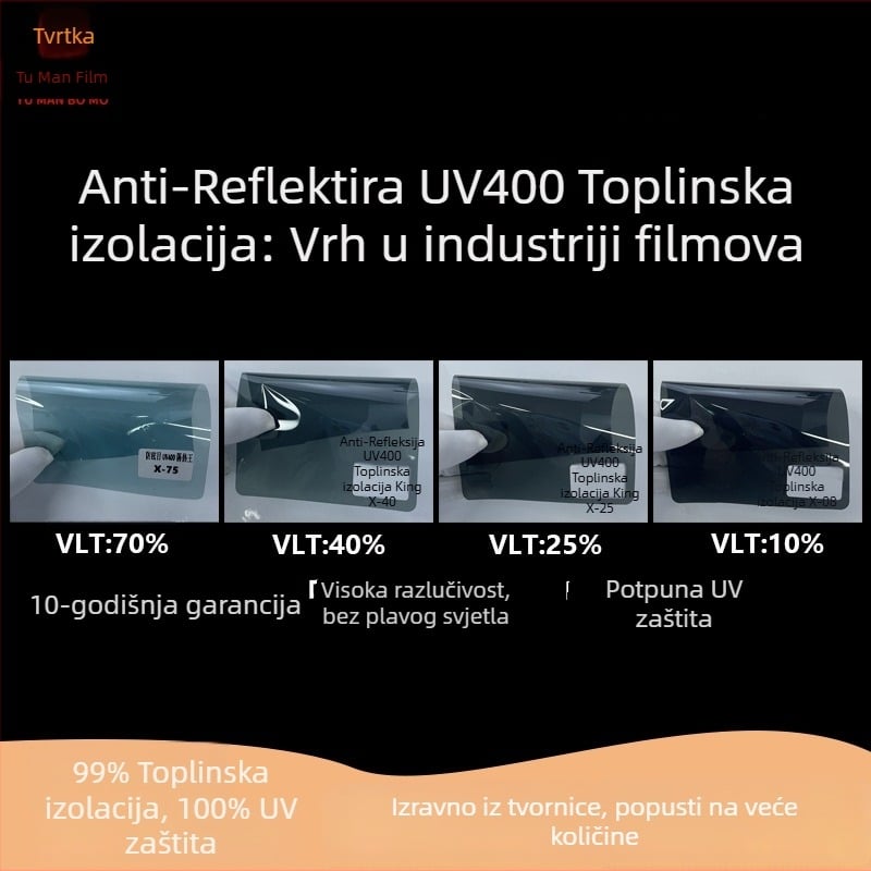 Touman nano-keramički auto prozor film — UV zaštita 99%, toplinska izolacija 99%, vidljiva propusnost svjetla 60%, debljina 2 mil, pogodan za sve modele automobila